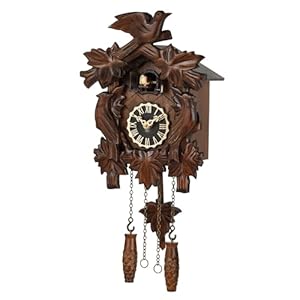 Kintrot Cuckoo Clock, Traditional Black Forest Handcrafted Wooden Quartz Clock for Wall Antique Decroration with Maple Leaf Pendulum, 12 Melodies, Night Sensor and Singing Bird
