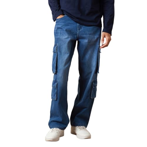 Image of WROGN Men's 100% Cotton Cargo Jeans | Solid | Loose Fit