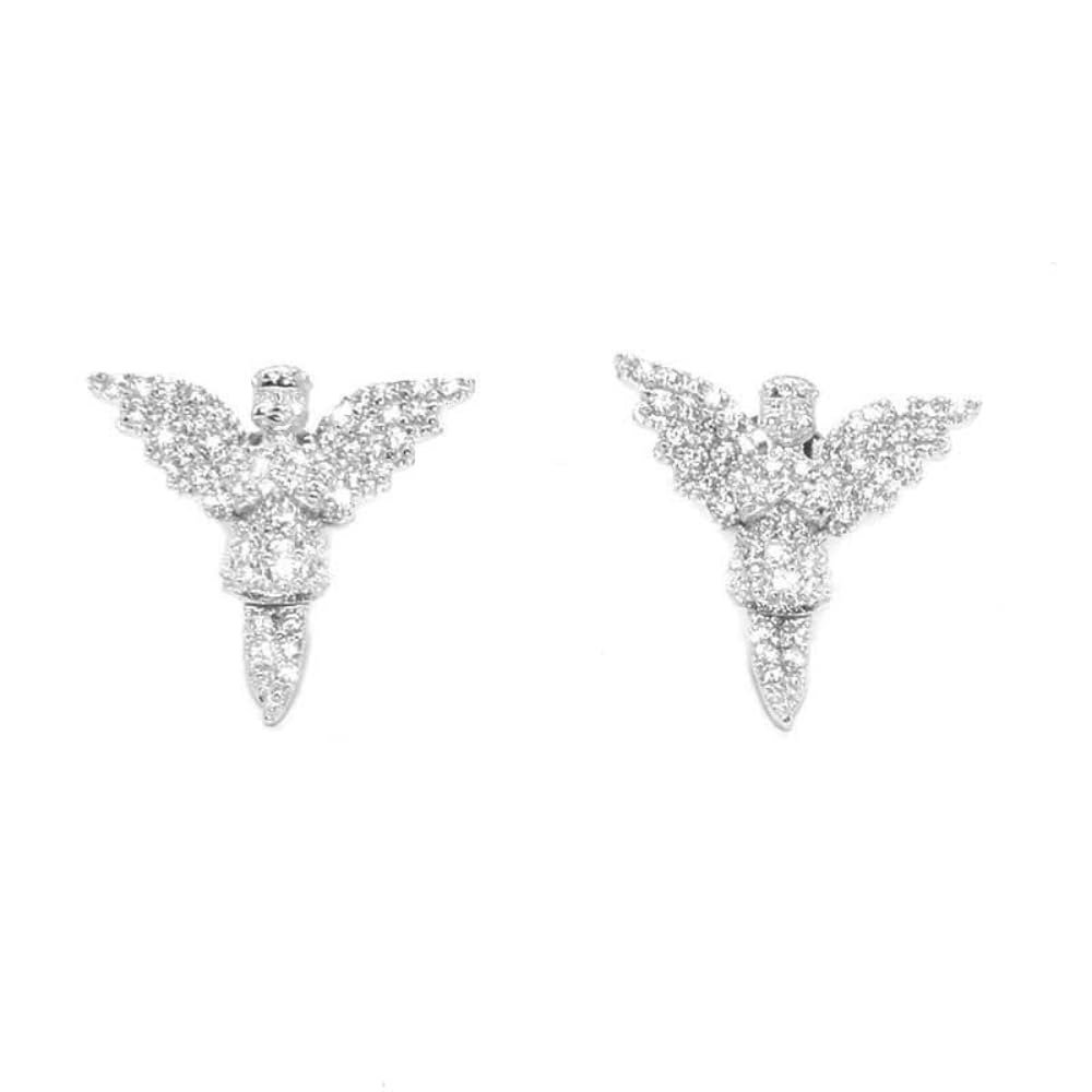 Men's Angel Wing Diamond Earrings, Hip-Hop Style - Silver-image-49