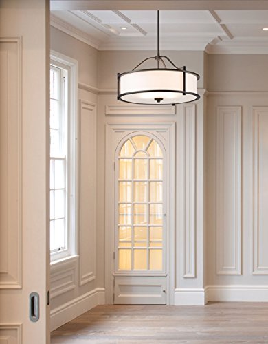 Xinbei Lighting Pendant Lighting 18 Inch 3 Light Drum Pendant Light With Fabric Shade And Glass Diffuser In Dark Bronze, Classic Convertible Drum Chandelier For Living & Dinning Room Xb-P1199-Db #TOP5