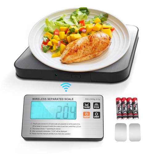 SHGUMITE Digitale Küchenwaage mit kabellosem LCD-Display, 15 kg/3...