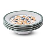 Classic Brushstroke Design: Features a wide and narrow green brushstroke around the rim of each white oatmeal bowl, bringing a touch of traditional style that complements both modern and classic decors. Ideal for layered table settings. Set of 4 Bowl...