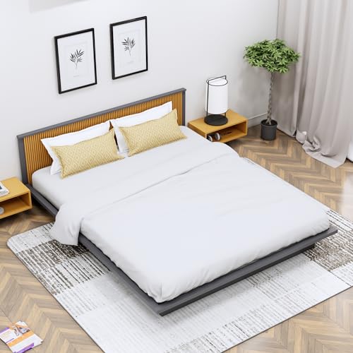 Image of Bniture Modern Low Height King Size Bed Without Storage | Engineered Wood Platform Bed Headboard | Bed King Size Wooden Cot Double Bed for Bedroom 3 Year Warranty (Slate Grey & Giant Wood)