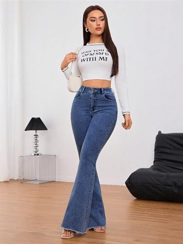 Image of KOTTY Women's Bootcut Flare Jeans with Slim Fit Thigh and Wide Hem Design
