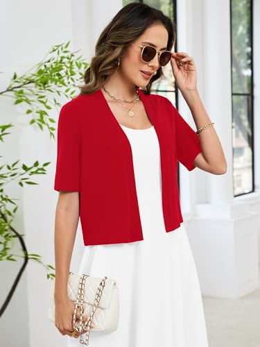 Image of Heymoments Women's Thin Shrugs Short Sleeve Lightweight Cropped Tops Open Front Knitted Cardigan for Dress Summer Bolero