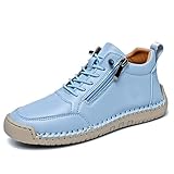 RSZGSWS Chukka Ankle Boots for Women Men Casual Wide Toe Box Lace-up Handmade Leather Loafers Boot Fashion Non Slip Running Hiking Shoes Blue