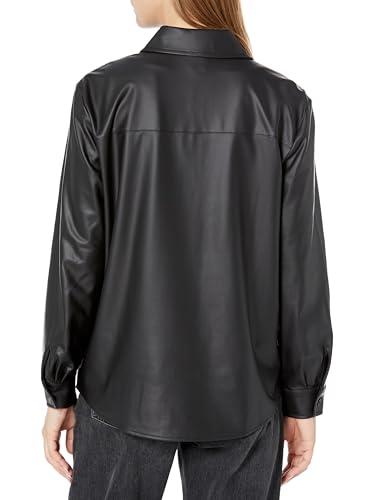 Image of Anne Klein Women's Vegan Leather Long Sleeve Knit Button Down