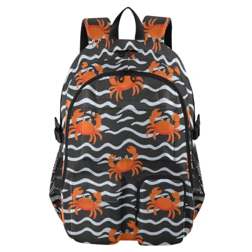 Mochilas de viaje para laptop juvenil con estampado de ondas de cangrejo naranja escolar