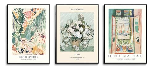 LYPHNX Sage Green Matisse Poster Wall Art Vintage Abstract Floral Prints Set of 3 Mid Century Aesthetic Flower Artwork Painting Picture Canva Decor for Living Room Bedroom Bathroom 16"x24" Unframed