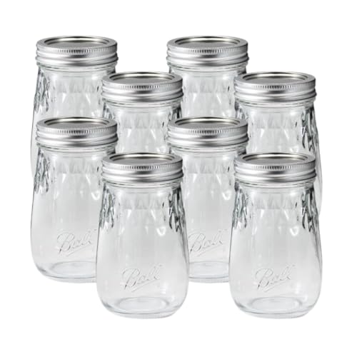 Ball Glass Flute Mason Jar, Regular Mouth, Pint Size, 16