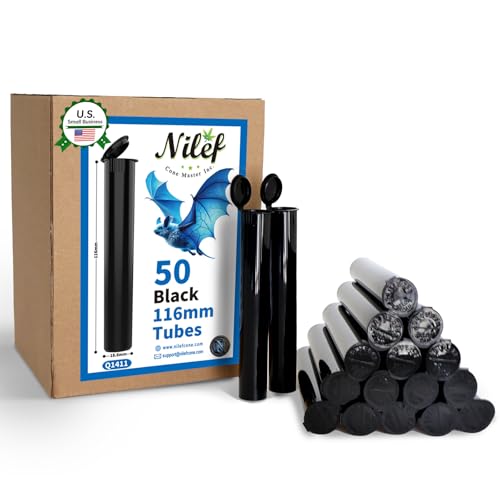 Image of Plastic Pop Top Tubes | 116mm | 50 Pack | Black Child-Resistant Packaging | Travel Holder Vial Containers | Easy Open by Squeezing Sides (Q1411)