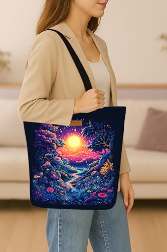 Image of The Purple Tree Eco-Friendly Canvas Tote Bag, Sustainable, Reusable Shopping, Beach, Travel or Everyday Tote, Wide Tote Bag
