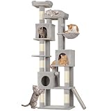 PawHut Albero Tiragraffi per Gatti Alto 200 cm Multilivello Grigio Chiaro