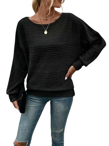 YYDPYZBD Suéter De Cuello Alto para Mujer Jerséis Mujer, Otoño, Ligeros, Tops Manga Larga, Barco, Punto A Rayas, Jersey Informal-Negro-l