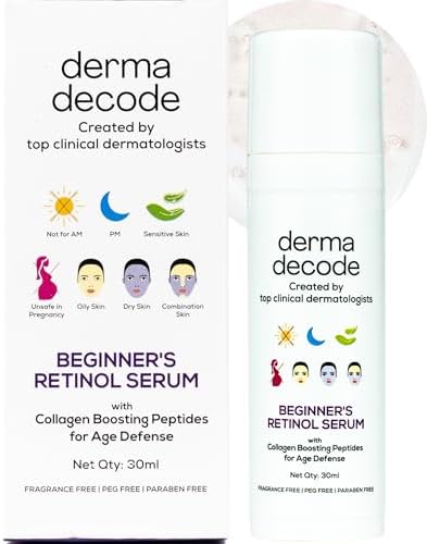 Derma Decode Retinol Night Serum for Face - 0.5% Retinol, 3% Peptides, 5% Niacinamide, 1% Hyaluronic Acid, Anti-Aging Serum for 30+ & 40+ - Ideal for Oily, Dry, Sensitive Skin - 30ml Airless Pump