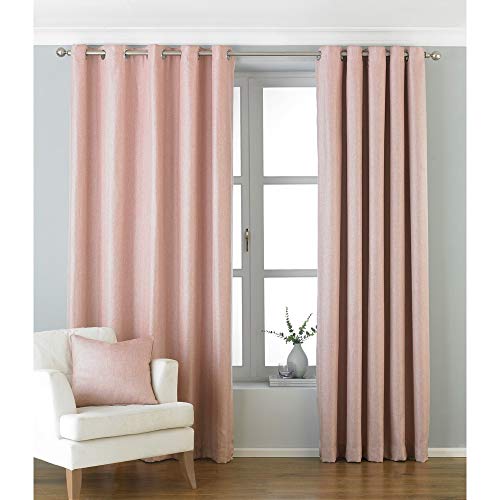 Image of Riva Paoletti Atlantic Ringtop Eyelet Curtains (Pair) Woven Twill Fabric -100% Polyester-117cm Width x 137cm Drop (46" x 54" inches) -Designed in The UK, Polyester, Blush Pink, 168cm x 183cm