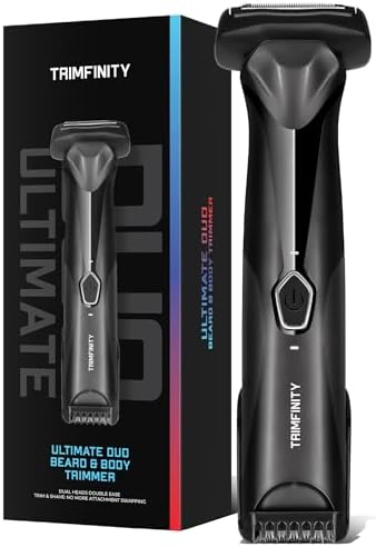 Trimfinity Ultimate Duo Beard & Body Trimmer for Men | Dual Head Trimmer for Face & Body Grooming All-in-One Groomer with Precision & Pivoting Blade Waterproof USB-C Fast Charging 90 Min Runtime, Gift for man