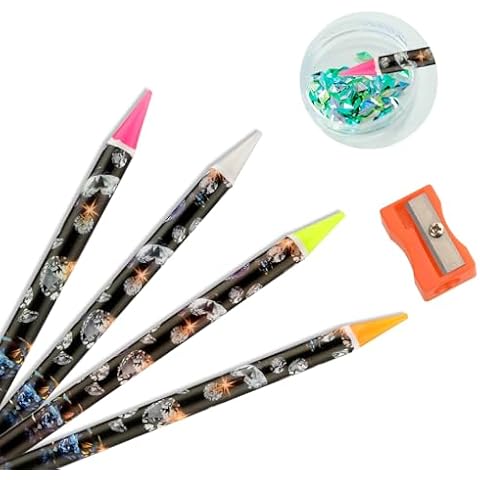 Telooco 4Pcs Rhinestone Picker Tool Self Adhesive Wax Pencil Diamond Art Tools Rhinestone Applicator Nail Point Drill Pen Resin Picker Dotting for Nail Art DIY with Pencil Sharpener Cover