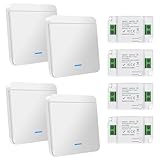 4 piezas de interruptor inalámbrico de luz 230V 10A, juego de interruptor inalámbrico de luz con receptor de control, interruptor de pared inalámbrico hasta 50m de alcance, pulsador inalámbrico de 200