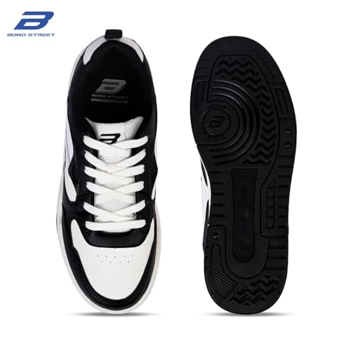 Image of Bond Street Men's White & Olive Casual Sneakers | PU Upper Lace-Up Shoes with Durable PVC Sole | Stylish & Comfortable Footwear for Men