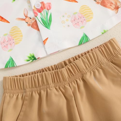 Image of Owl's-Yard Baby Boy Easter Outfits Rabbit Carrot Short Sleeve Button Down Shirts and Solid Color Shorts 2 Pcs Summer Set