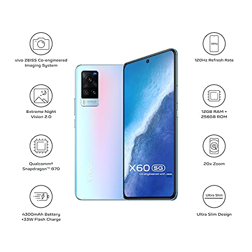 Image of Vivo X60 (Shimmer Blue, 12GB RAM, 256GB Storage) with No Cost EMI & Additional Exchange Offers