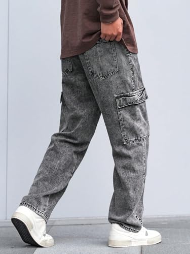 Image of URBAN POCKETS Jeans for Men | Denim Cargo Pants with Baggy Fit Utility Pockets & Streetwear Stitch Design (Cargo-U01-U02)