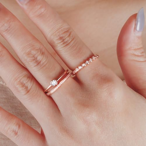 ANGELLIS 14K Gold Plated 925 Sterling Silver Stackable Rings Set Women Wedding Bands Eternity Rings Statement Rings Pave Cubic Zirconia3