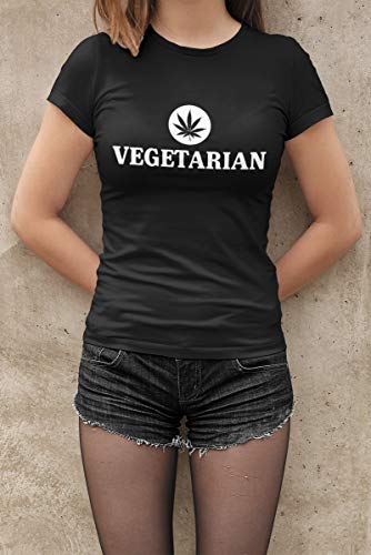 Camiseta Baby Look Vegetarian Vegetariano Feminino Preto Tamanho:GG