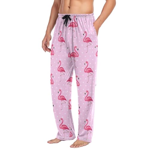 Men’s Pretty Flamingo Pajama Pants with Pockets, Comfortable Lounge Sleep Bottoms#444