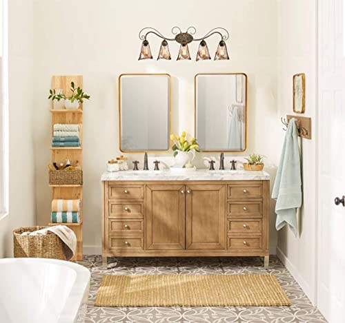 Claxy Vintage Rustic Vanity Lights Amber Glass Wall Sconces-5 Lights #TOP7