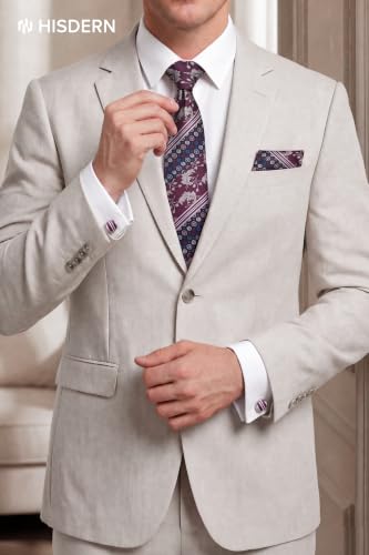 Image of HISDERN Ties for Men Paisley Tie and Pocket Square Cufflinks Set Formal Classic Floral Necktie Handkerchief Wedding Party