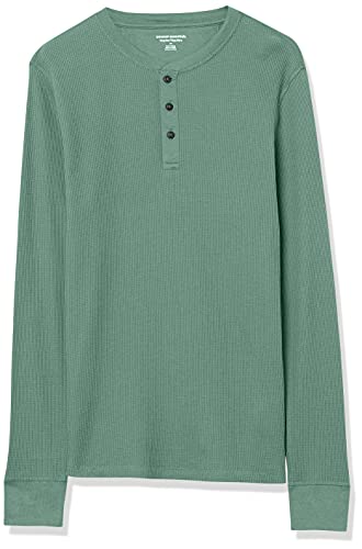 Amazon Essentials Camiseta Henley de Panal de Abeja de Manga Larga con Ajuste Normal Hombre, Verde, XXL