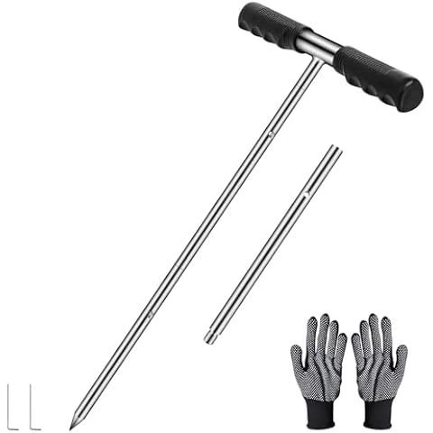 Yosuny Solid Stainless Steel Soil Probe Rod, Adjustable 17-32-48 Inch, Septic Tank Probe Rod, Ground Probe with T-Handle Locating for Underground Pipes/Gopher Runs, Soil Compaction Probe Cover