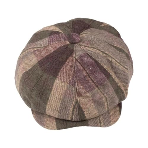 Image of The Tie Hub Wool Flat Cap for Men, Premium Wool Warmth, Vintage Baker's Boy Silhouette, Distinctive Checked Pattern, Green, M