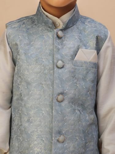 Image of Pro-Ethic Style Developer Kids Kurta Set For Boys With Waist Coat, Ethnic Wear for Diwali, Eid, Raksha Bandhan, Jacquard, Floral Print (Pack of 1)
