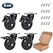 4 Inch Swivel Plate Caster Wheels, All Black Heavy Duty Casters Set of 4 with Brake, Polyurethane Locking Caster Wheels for Cart, Workbench, Load 2000lbs