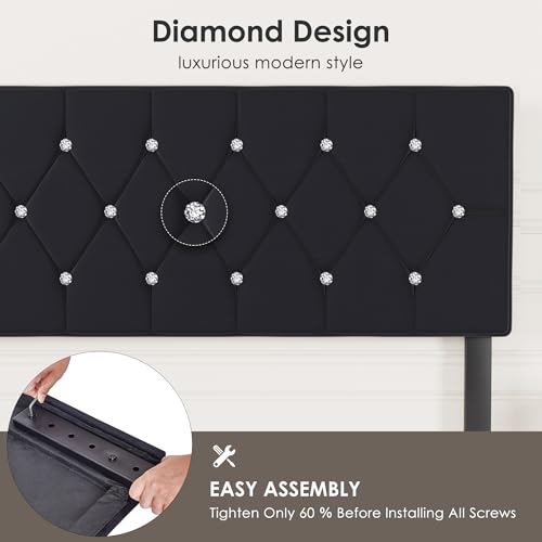 Vecelo T1-KHD-HQ02-BLK Velvet Upholstered Headboard Queen Size With Diamond Tufted Bed Headboard, With 6 Adjustable Positions From 39.8 Inch To 49.8", Easy Assembly,Black thumb #3