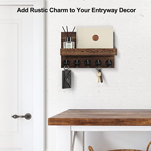 Key Holder for Wall, Decorative Key and Mail Holder with Shelf Has Large Key Hooks for Bags, Coats, Umbrella – Paulownia Wood Key Hanger with Mounting Hardware (9.8”W x 6.7”H x 4.2”D) - Image 5