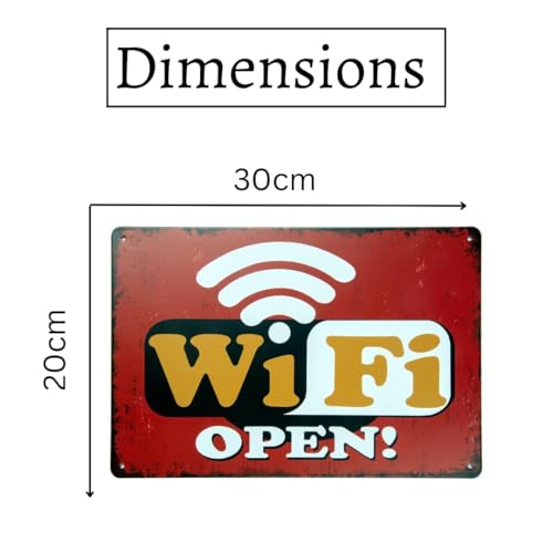 Image of Eazywagon Decorative Retro Metal Signs Wall Plate - 12x8 Inch (WiFi Open) | Weatherproof Vintage Metal Sign Plate for Cafe, Home, Bar, Garage | Decorative Wall Hanging Sign Board