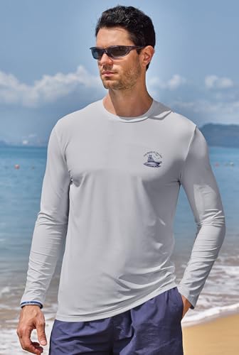 Image of Mens UPF 50+ Rash Guard Quick Dry Lightweight Summer UV Sun Protection Long Sleeve Swim Shirt (S-XXL)