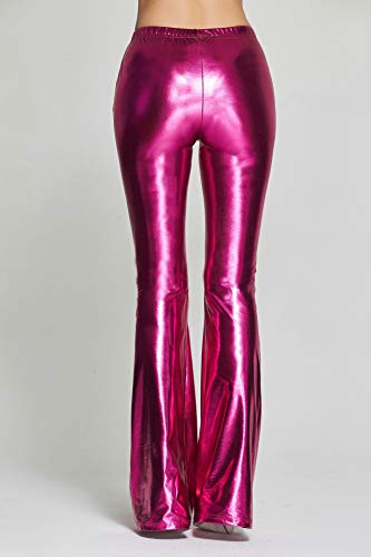 SIAEAMRG Womens Shinny Metallic Sequins High Waist Stretchy Bell Bottom Flared Pants, Wet Look Pants Club Wear4