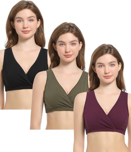 Image of CAKYE 3 Pack Maternity Nursing Sleep Bra Breastfeeding Cotton Bralette