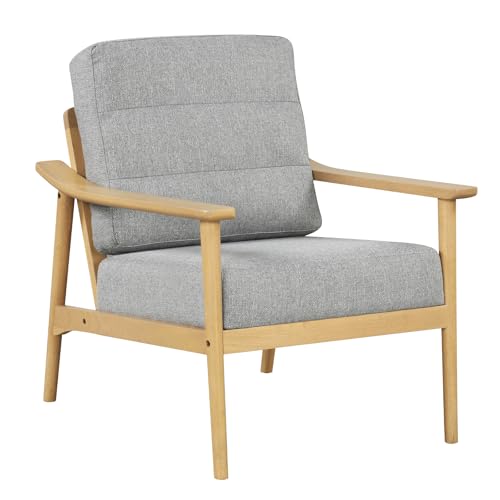 Image of Giantex Mid Century Modern Accent Chair, Max Load 440 LBS Upholstered Living Room Chair with Rubber Wood Armrests & Legs, Removable Back Cushion, Comfy Reading Arm Chair for Living Room, Bedroom