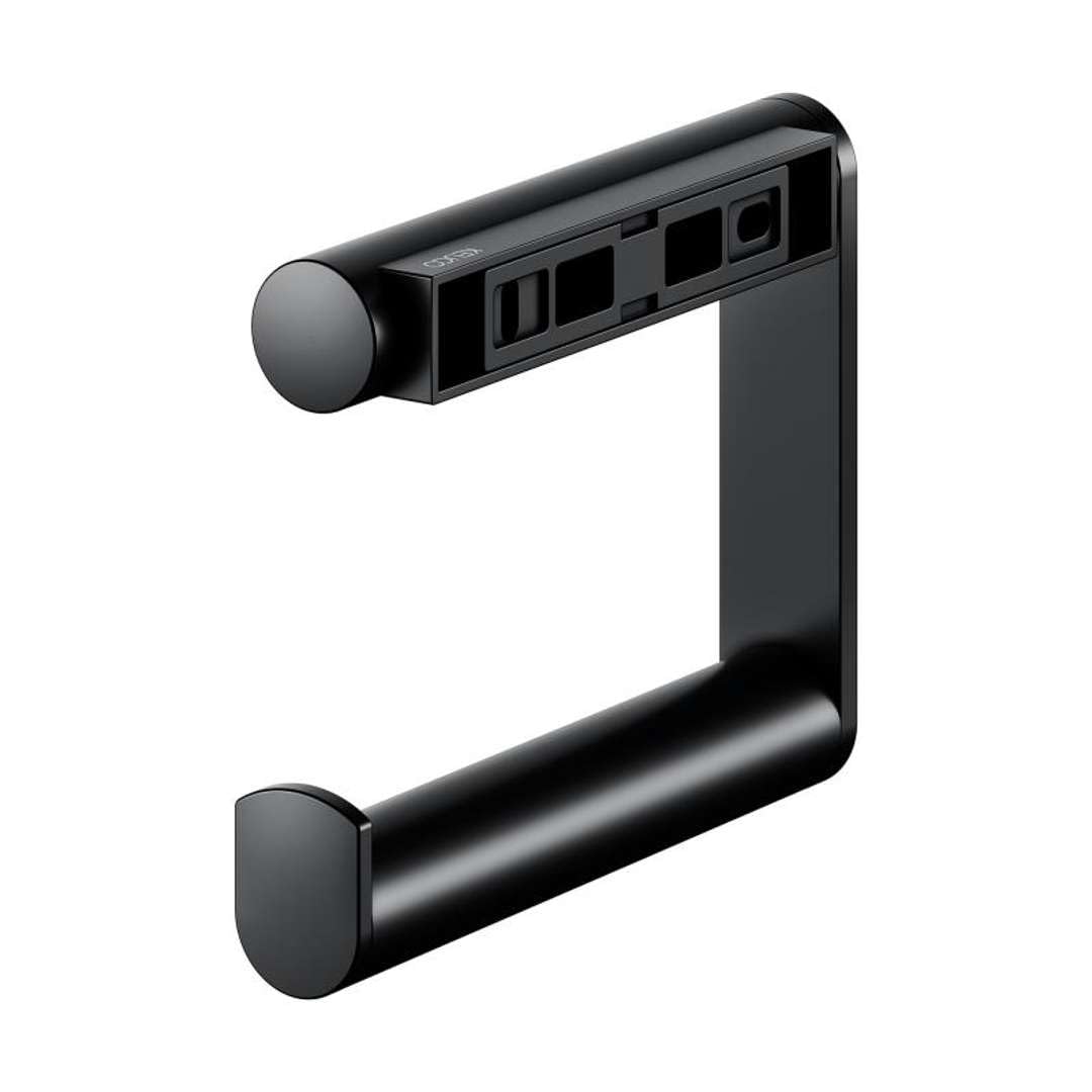 Keuco Plan Portarrollos WC, Forma Abierta, Metal Negro Mate | Made in Germany, orientable, incl. tornillos y tacos, soporte para papel higiénico para taladrar