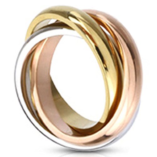 Jinique STR-0018 4mm High Polished Stainless Steel Triple Multi Color Band Ring