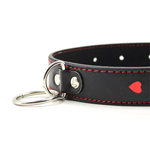 Hanyi SM Halsband Rot Herzform Einstellbar Leder Halsbänder mit Leine Ketten Fetisch Sex Spielzeug