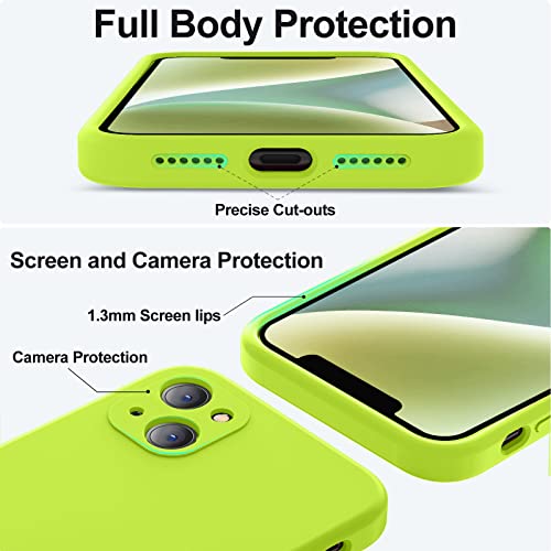 Vooii Compatible With Iphone 14 Plus Case With Screen Protector,Upgraded Liquid Silicone With [Camera Protection][Soft Anti-Scratch Microfiber Lining] Phone Case For Iphone 14 Plus - Fluorescent Green #TOP3