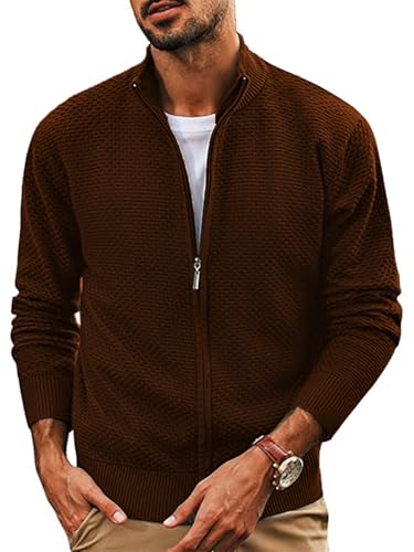 Image of TYSORT Men's Cotton Full Sleeve High Neck Full Zipper Sweater for Men, Cable Knitted Cardigan for Men