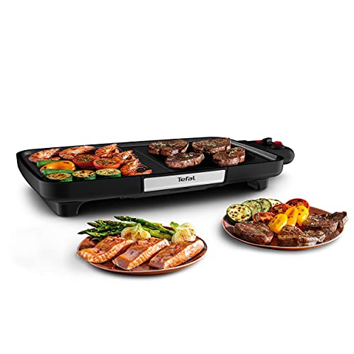 Tefal CB6418 BBQ Booster tafelgrill, power-boost-zone, 2200 watt, anti-aanbaklaag, 6 standen thermostaat, opvangschaal, vaatwasmachinebestendig, thermo-spot, extra groot grilloppervlak, zwart